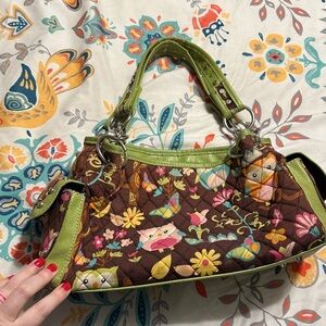 Floral Quilted Women's Bag - Green and Brown